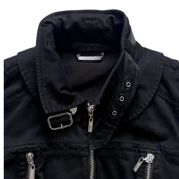 Womens Guess by Marciano Biker Jacket Full Zip Cropped Black Silver Size Small - Picture 5 of 6